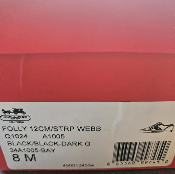 Coach "Folly" Black White Signature Jacquard/Patent Black Leather Sneakers-8M - Picture 9 of 9